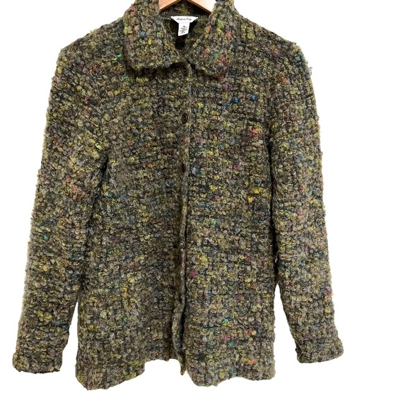 TALBOTS Made In Italy Wool Mohair Blend Olive Green Nubby Button Down Cardigan M - Picture 1 of 10